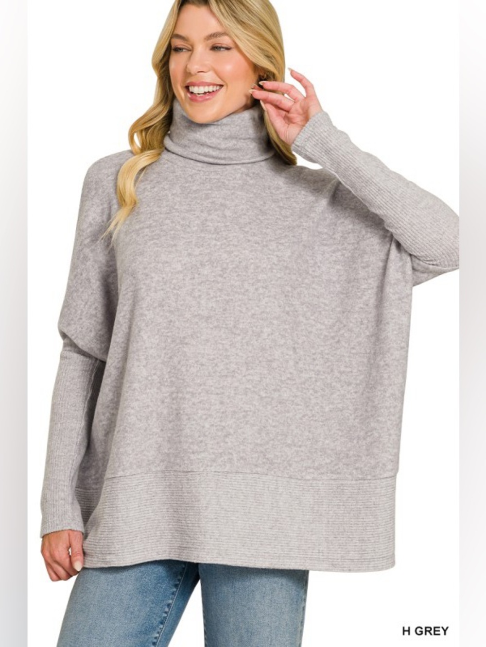 NWT Zenana Outfitters Heather Grey Turtleneck Poncho Sweater